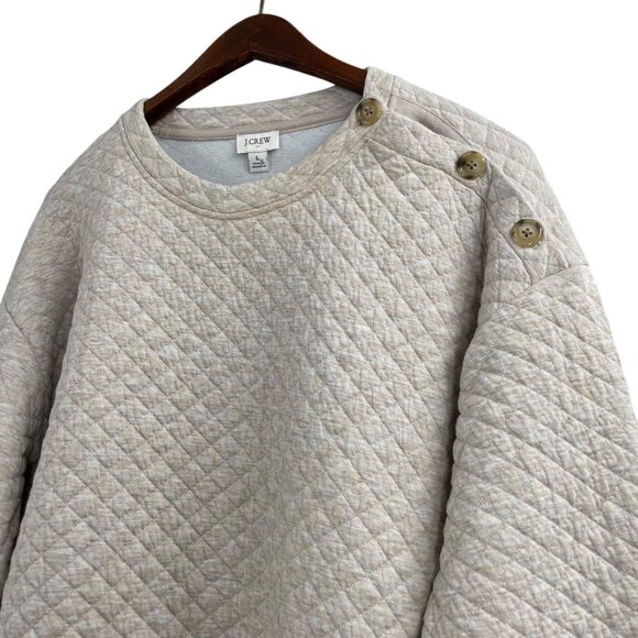 J. Crew Oatmeal Quilted Button Neck Sweater Womens Size Large Raglan Sleeves - Picture 3 of 8